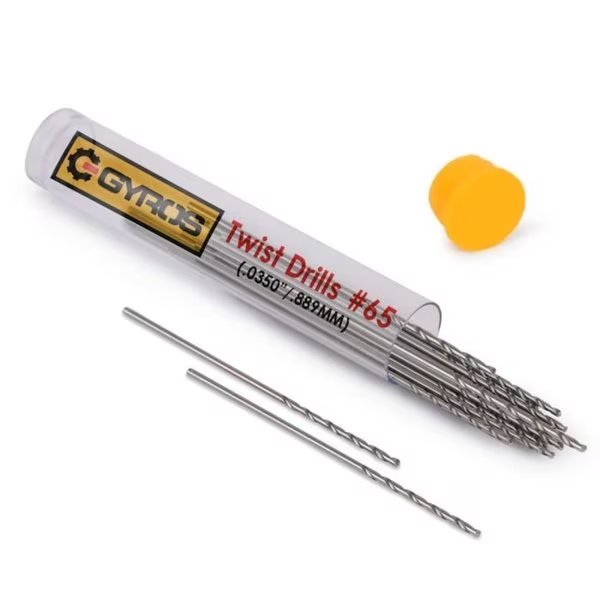 High Speed Steel Wire Gauge Mini Twist Drill Bits, Clear Vial, Size #65 (.0350”/.889MM), 12PK, Gyros, Mfr#: 45-21265